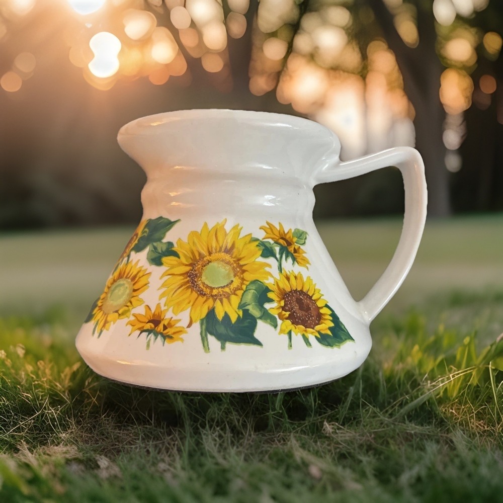 Vintage POTPOURRI DESIGNS White Sunflower Travel Mug No spill #047286  Cup 1991‎